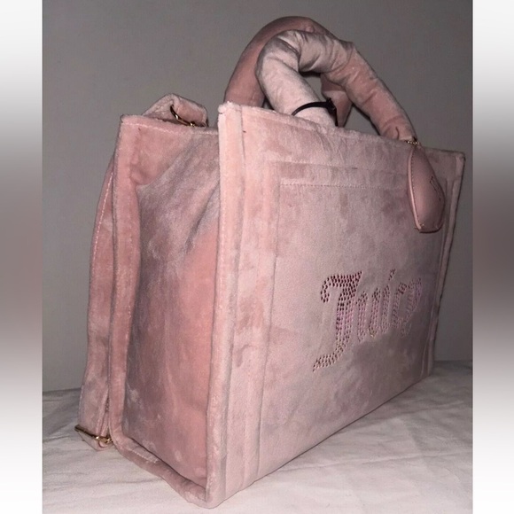 🌟SOLD🌟NEW! JUICY COUTURE Velour Big Spender Tote Bag Dusty Blush Pink - Picture 6 of 9